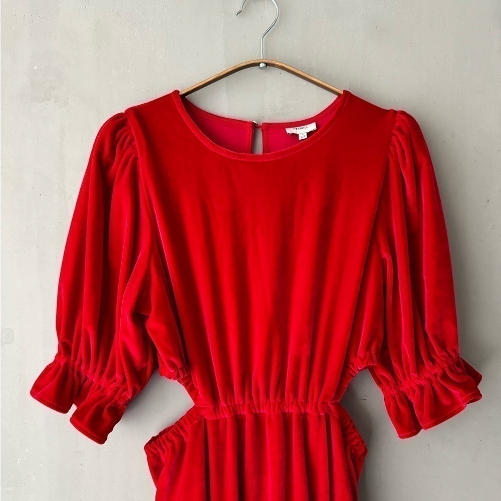 THE ODELLS Red Velvet Smocked Maxi Dress - Picture 3 of 12